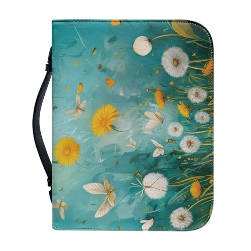 Ceudet Bibelhülle für Damen und Herren, große Bibelhülle, Leder, Bibelhüllen für Damen und Herren, mit Taschen, Löwenzahn-Schmetterling, M von Ceudet