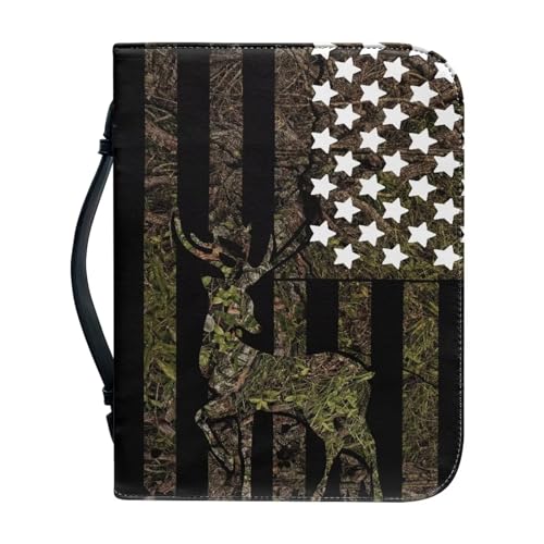 Ceudet Bibelhülle für Damen und Herren, tragbare Tragetasche, Kirchentasche, Bibel mit Griff, Geschenke für Kirche A, A und A, XL, Hirschzweige und Flaggen, L von Ceudet