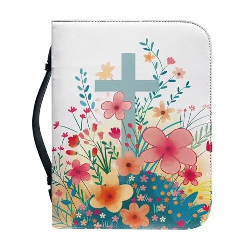Ceudet Bibelhülle für Damen und Herren, tragbare Tragetasche, Kirchentasche, Bibel mit Griff, Geschenke für Kirche A, A und A, XL, Kreuze und Blumen, M von Ceudet