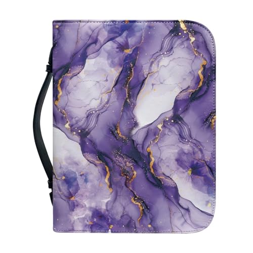 Ceudet Bibelhülle für Damen und Mädchen, PU-Leder, mit Tragegriff oben, Zubehör, niedliche Katze, Größe M, Violette Marmorierung, L von Ceudet