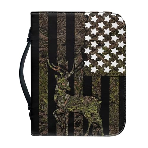 Ceudet Bibelhülle für Frauen, Bibelhülle, Kirche, Bibeltasche mit Griff, Bibeltaschen für Bibel, Bibelhülle, Tragetasche, Blumen und Kreuz, L, Hirsch und Flagge, xxl von Ceudet