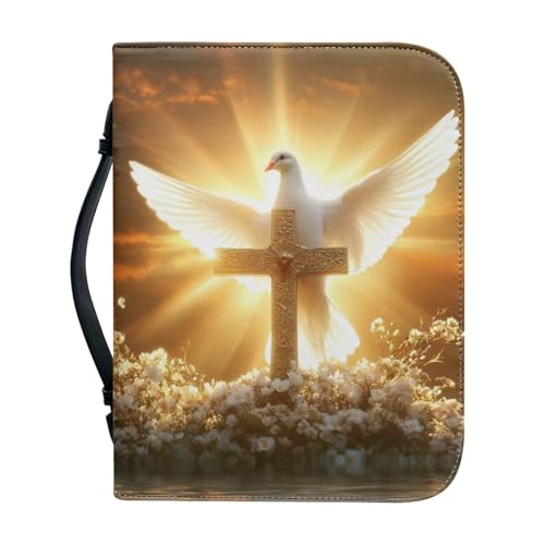 Ceudet Bibelhülle für Frauen, Bibelhülle, Kirche, Bibeltasche mit Griff, Bibeltaschen für Bibel, Bibelhülle, Tragetasche, Blumen und Kreuz, L, Kreuz, weiße Taube und weiße Blumen, L von Ceudet