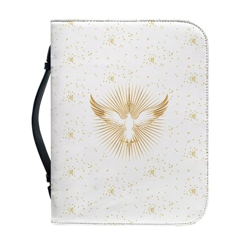 Ceudet Bibelhülle für Frauen und Mädchen, PU-Leder, Bibelhülle mit Tragegriff oben, Zubehör, niedliche Katze, M, Taube und Kreuz, xl von Ceudet