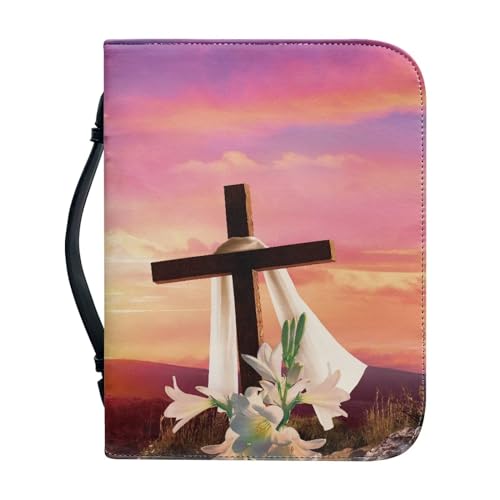 Ceudet Bibelhülle mit Blumenmuster aus PU-Leder, The Ais My Strength and My, Bibeltasche mit Griff und Reißverschluss, Frauen Bibeltasche für Bibelstudium, Outdoor, täglichen Pendler, XXL, Sunset Glow von Ceudet
