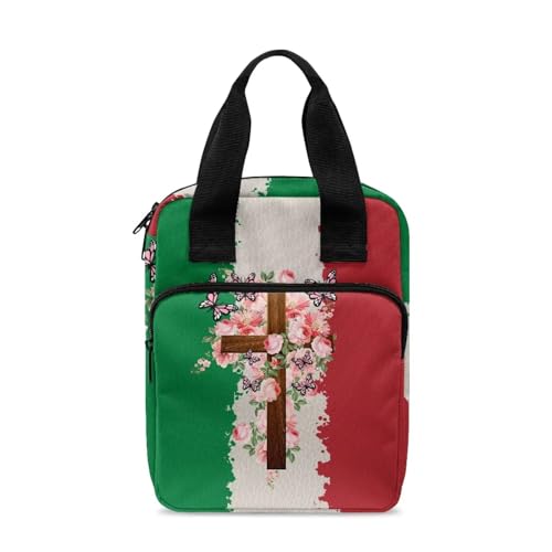 Ceudet Bibelhülle mit Lesezeichen, Bibeletui für Damen und Herren, Bibeltasche mit Reißverschlusstasche, Italien-Flagge, Rosenkreuz, Schmetterl, Einheitsgröße von Ceudet