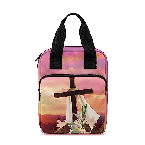 Ceudet Bibelhülle mit Lesezeichen, Bibeletui für Damen und Herren, Bibeltasche mit Reißverschlusstasche, Kruzifix, Blumenmuster, Ostern, Einheitsgröße von Ceudet