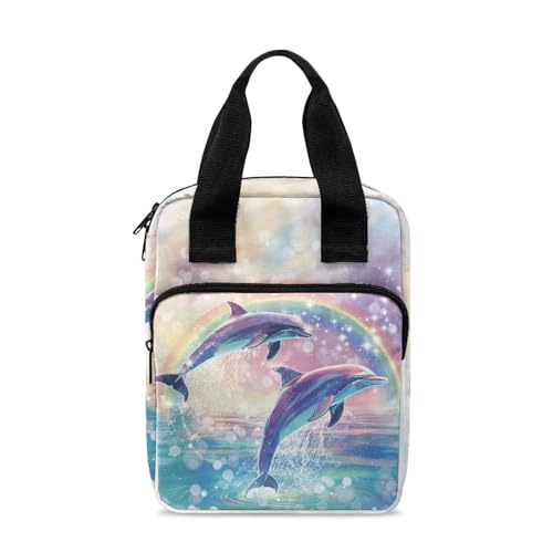 Ceudet Bibelhülle mit Lesezeichen, Bibeletui für Damen und Herren, Bibeltasche mit Reißverschlusstasche, Rainbow Dolphin, Einheitsgröße von Ceudet