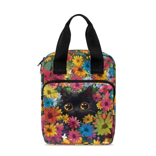 Ceudet Bibelhülle mit Lesezeichen, Bibeletui für Damen und Herren, Bibeltasche mit Reißverschlusstasche, Schwarze Katze, Hippie-Blume, Einheitsgröße von Ceudet