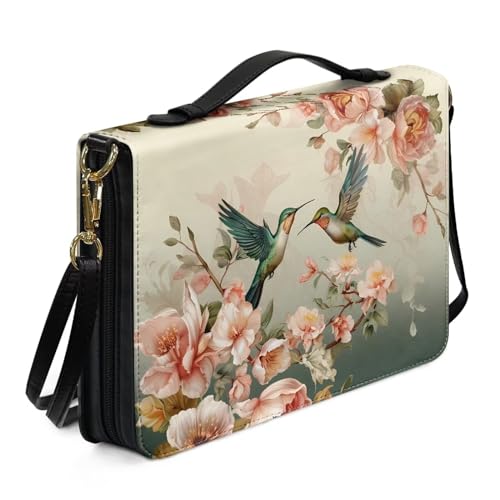 Ceudet Bibelhülle mit Retro-Blumen- und Kolibri-Druck, mit Schultergurt, Kunstleder, für Damen und Herren, Kirche, Bibeltasche, Schriftschutz, Buch-Organizer, Größe XL, Retro Flower Kolibri, XXL von Ceudet