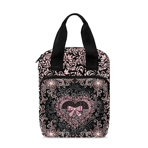 Ceudet Bibelhülle mit Rosenmuster, für Damen und Herren, Bibelbuchhülle, Bibeltasche mit Griff und Reißverschlusstasche, Bibeltasche mit Stifthaltern, Rosa Herzschleife mit Blumenmuster, Einheitsgröße von Ceudet