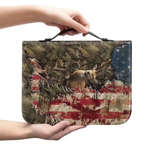 Ceudet Bibelhülle mit blauem Eulen-Druck, für Damen und Herren, Bibelhülle mit Griff, wasserdicht, Bibeltasche mit Reißverschluss und Bibeltasche, Kirchentasche, Totes Reh und Flagge, M Ceudet Bibelhülle mit blauem Eulen-Druck, für Damen und Herren, Bibelhülle mit Griff, wasserdicht, Bibeltasche mit Reißverschluss und Bibeltasche, Kirchentasche, Totes Reh und Flagge, M von Ceudet