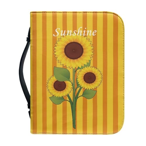 Ceudet Bibelhülle mit rosa Blumen, für Damen, PU-Leder, Bibelhülle mit Griff und Reißverschluss, rosa Blumen-Bibelhülle für Mädchen, Bibeltasche, XL, Sonnenblumen, xxl von Ceudet