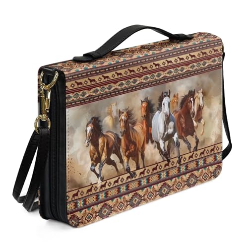 Ceudet Bibelhüllen aus Leder, Bibelhüllen, Bibelhüllen für Damen und Herren, mit Taschen, Bibelzubehör-Set, Herde der Pferde, M von Ceudet
