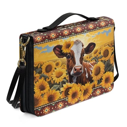 Ceudet Bibelhüllen aus Leder, Bibelhüllen, Bibelhüllen für Damen und Herren, mit Taschen, Bibelzubehör-Set, Sonnenblumenkuh, xxl von Ceudet