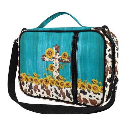 Ceudet Bibelhüllen für Damen und Herren, mit Taschen, süßes Bibeletui, Diversebee, Bibelhülle mit Riemen, Leoparden-Sonnenblumenkreuzdruck, Einheitsgröße von Ceudet