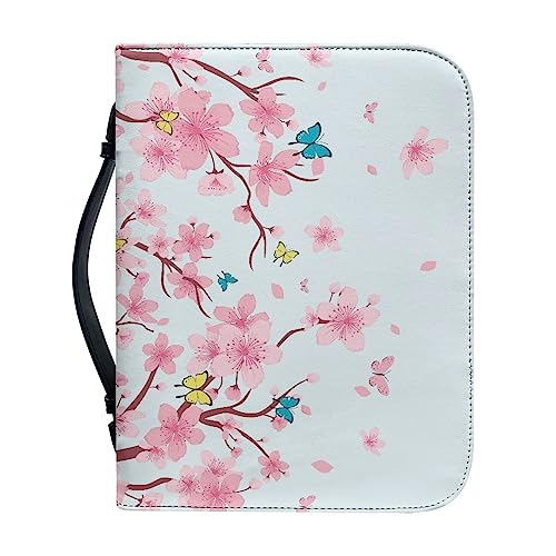 Ceudet Bibelhüllen mit Hirsch-US-Flagge, Blumenmuster, für Damen und Herren, PU-Leder, große Bibeltasche mit Griff, Bibeltasche, Reißverschluss, Bibelhülle für Bibelstudium, XXL, Schmetterling rosa von Ceudet