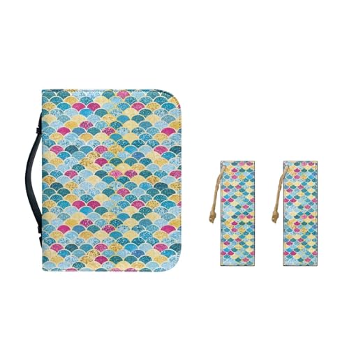 Ceudet Bibelhüllen mit Oster-Sonnenblumenkreuz für Damen, wasserdicht, PU-Leder, Bibeltasche, Kirchentasche, Bibelschutz mit Reißverschlusstasche und Lesezeichen, Größe XXL, Bunte Meerjungfrau, von Ceudet