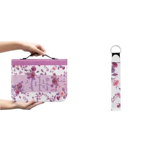 Ceudet Bibelhüllen mit Rosen-Schmetterlingen, für Männer und Frauen, Bibelhüllen, PU-Leder, große Größe, Schlüsselanhänger, multifunktionaler Schlüsselanhänger, rose, XL(11.2*8*2.2 inches) von Ceudet