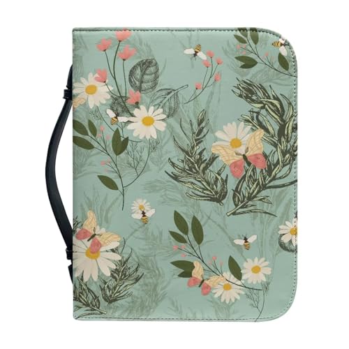 Ceudet Bibelhüllen mit Weihnachtsmann-Hirschmotiv, für Damen und Mädchen, große Größe, PU-Leder, Weihnachten, Bibel-Tragetasche für Herren, mit Reißverschluss, leichte Bibel-Organizer-Tasche, blume, M von Ceudet