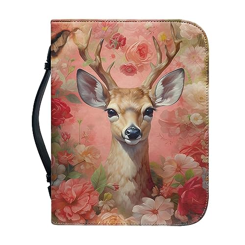 Ceudet Bibelhüllen mit Weihnachtsmann-Hirschmotiv, für Damen und Mädchen, große Größe, PU-Leder, Weihnachten, Bibel-Tragetasche für Herren, mit Reißverschluss, leichte Bibel-Organizer-Tasche, von Ceudet