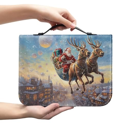 Ceudet Bibelhüllen mit Weihnachtsmann-Hirschmotiv, für Damen und Mädchen, große Größe, PU-Leder, Weihnachten, Bibel-Tragetasche für Herren, mit Reißverschluss, leichte Bibel-Organizer-Tasche, von Ceudet