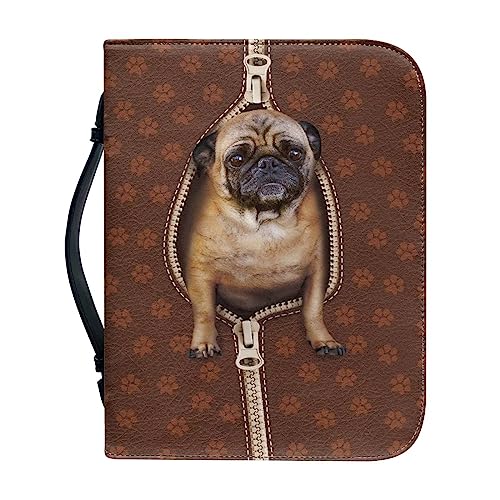 Ceudet Bibelhüllen mit blauem Rosen-Blumendruck, für Damen und Herren, PU-Leder, Bibeltasche mit Griff, Bibel-Tragetasche, Reißverschluss, Bibelhülle für Bibelstudium, Größe M, Mops-Hundepfote, M von Ceudet