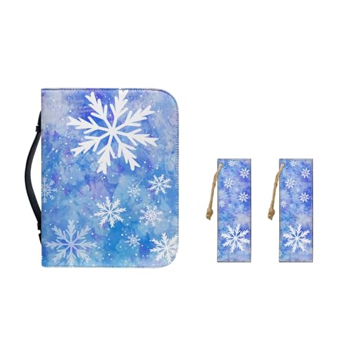 Ceudet Bibeltasche aus PU-Leder mit Lesezeichen, Bibelhülle für Damen und Mädchen, tragbar, modisch, Winter-Schneeflocke, L-10.2"x7"x1.9" von Ceudet