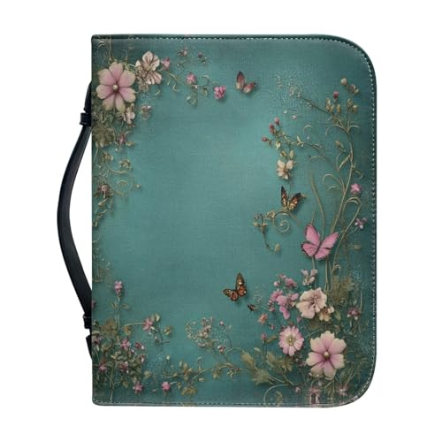 Ceudet Blaue Bibelhülle mit Eulen-Motiv, für Damen und Herren, Bibelhülle mit Griff, wasserdicht, mit Griff und Bibeltasche mit Reißverschluss, Kirchentasche, Boho rosa Blumen und bunte von Ceudet