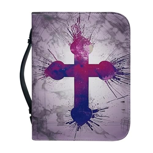 Ceudet Blaue Bibelhülle mit Eulen-Motiv, für Damen und Herren, Bibelhülle mit Griff, wasserdicht, mit Griff und Bibeltasche mit Reißverschluss, Kirchentasche, Rotes Kreuz, xxl von Ceudet