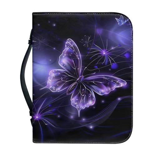 Ceudet Blaue Bibelhülle mit Eulen-Motiv, für Damen und Herren, Bibelhülle mit Griff, wasserdicht, mit Griff und Bibeltasche mit Reißverschluss, Kirchentasche, violettfarbener schmetterling, xxl von Ceudet