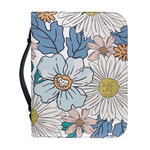 Ceudet Buchumschläge für Hardcover, Bibelhüllen für Damen und Herren, mit Taschen, Leder-Bibelhüllen, Blaue abstrakte Blume, L von Ceudet