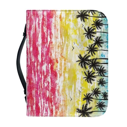 Ceudet Buchumschläge für Hardcover, Bibelhüllen für Damen und Herren, mit Taschen, Leder-Bibelhüllen, Bunter Himmel Kokosnussbaum, xl von Ceudet
