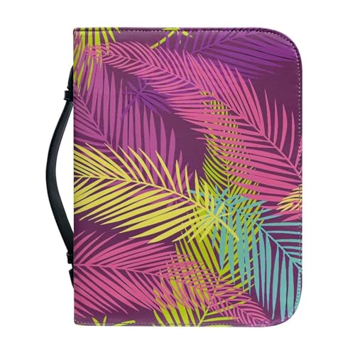 Ceudet Buchumschläge für Hardcover, Bibelhüllen für Damen und Herren, mit Taschen, Leder-Bibelhüllen, Rosa Palmblätter, M von Ceudet