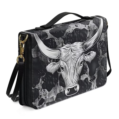 Ceudet Bunte Bibelhüllen mit AA-Druck, für Damen und Mädchen, Kirchentasche mit Riemen und Tragegriff oben, Bibeltragetasche, PU-Ledertasche, Stier - 3, L von Ceudet