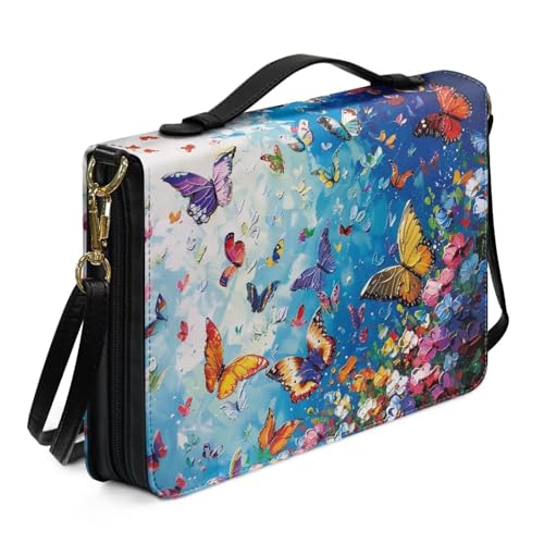 Ceudet Extra große Bibelhülle für Damen und Herren, Bibelhülle für Kinder, Bibelhüllen für Damen und Herren, mit Taschen, Bibelschutz, Bunte Schmetterlinge, L von Ceudet