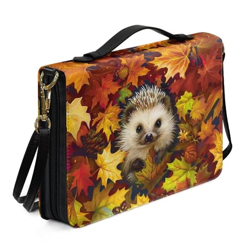 Ceudet Highland Rinder Kuh Blumendruck Bibelhülle für Damen und Herren, Buchtragetasche mit Schultergurt, PU-Leder, Bibelschutz, AChurch Bibeltasche für Gebetsstudium, L, Igel Ahornblatt, XL von Ceudet