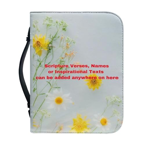 Ceudet Individuelle Bibelhüllen, Bibelhülle, Mädchen, Buch-Tragetasche für Kinder, Schrift, Kirchentasche, Bibel mit Griff, Reißverschlusstasche, personalisierbar A, M, Individuelle gelbe Blumen, L von Ceudet
