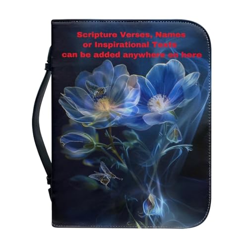 Ceudet Personalisierte Bibelhüllen, Bibelhülle, Mädchen, Buch-Tragetasche für Kinder, Schrift, Kirchentasche, Bibel mit Griff, Reißverschlusstasche, personalisierbar A, M, Individuelle blaue Blumen, von Ceudet