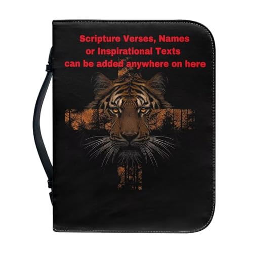 Ceudet Personalisierte Bibelhüllen, Bibelhülle, Mädchen, Buch-Tragetasche für Kinder, Schrift, Kirchentasche, Bibel mit Griff, Reißverschlusstasche, personalisierbar A, M, Individueller Tiger und von Ceudet
