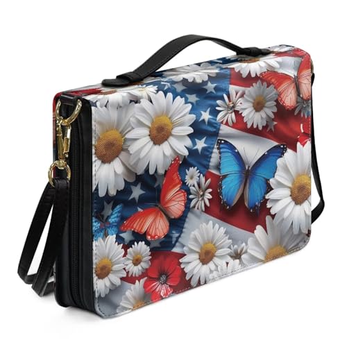 Ceudet Personalisierte Bibelhüllen für Damen und Herren, Bibeltaschen für Damen und Herren, Tragetasche, Bibelzubehör-Set, Western-Bibeltasche, Schmetterlings-Chrysanthemen, XXL von Ceudet