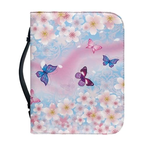 Ceudet Schutzhülle für Damen, Leder, wasserdicht, mit Lesezeichen, Bibel mit Griff, Blume Schmetterling, M von Ceudet