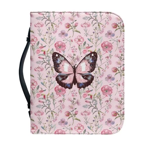 Ceudet Schutzhülle für Damen, Leder, wasserdicht, mit Lesezeichen, Bibel mit Griff, Blumen-Schmetterling, xxl von Ceudet