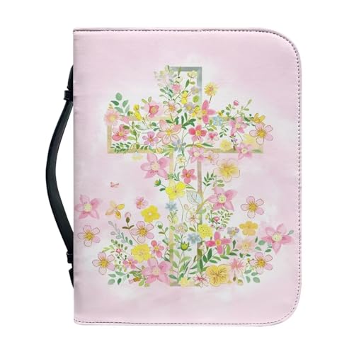 Ceudet Schutzhülle für Damen, Leder, wasserdicht, mit Lesezeichen, Bibel mit Griff, Blumenkreuz 2, xxl von Ceudet
