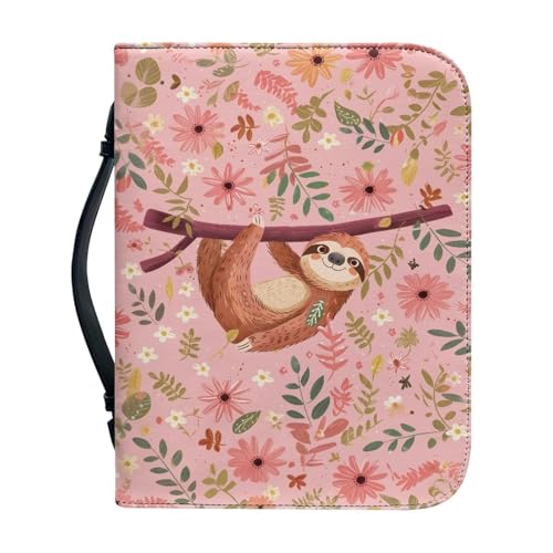 Ceudet Schutzhülle für Damen, Leder, wasserdicht, mit Lesezeichen, Bibel mit Griff, Faultier, xxl von Ceudet