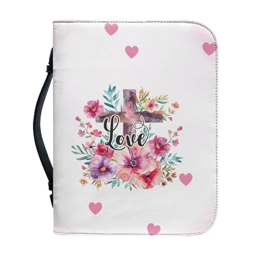 Ceudet Schutzhülle für Damen, Leder, wasserdicht, mit Lesezeichen, Bibel mit Griff, Geblümtes Kreuz, xxl von Ceudet
