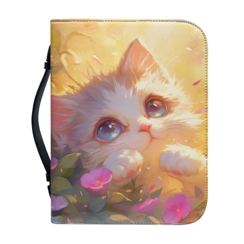 Ceudet Schutzhülle für Damen, Leder, wasserdicht, mit Lesezeichen, Bibel mit Griff, Katze, niedlich, xxl von Ceudet