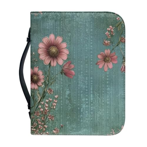 Ceudet Schutzhülle für Damen, Leder, wasserdicht, mit Lesezeichen, Bibel mit Griff, Rosa / Gänseblümchendesign, M von Ceudet