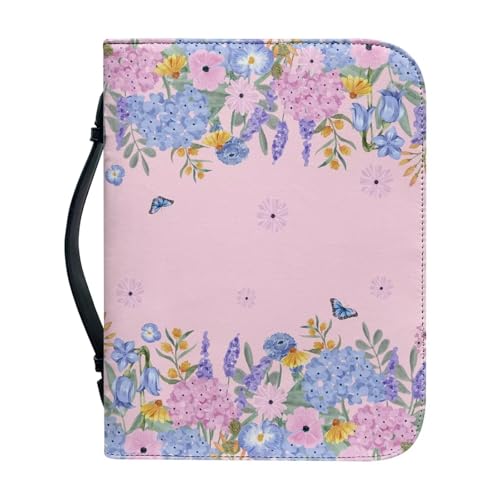 Ceudet Schutzhülle für Damen, Leder, wasserdicht, mit Lesezeichen, Bibel mit Griff, Rosa Blumen-Schmetterling, L von Ceudet