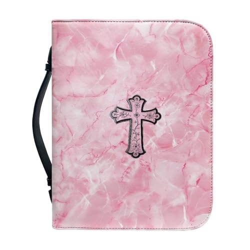 Ceudet Schutzhülle für Damen, Leder, wasserdicht, mit Lesezeichen, Bibel mit Griff, Rosa Marmorkreuz, xl von Ceudet