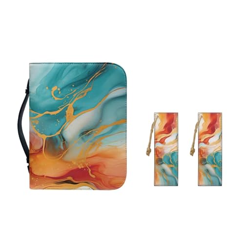 Ceudet St. Patrick Bibeltragetasche für Damen, mit Leder-Lesezeichen, PU-Leder, Bibelhülle, Bibelaufbewahrungstasche mit Stiftschlitzen, Bibelstudiumzubehör, Bunter Marmor, XL-11.2"x8"x2.2" von Ceudet